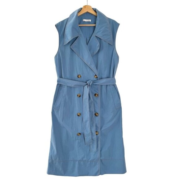Rejina Pyo Astrid Trench Cornflower Blue Double Breast Sleeveless Midi Dress - Picture 5 of 14